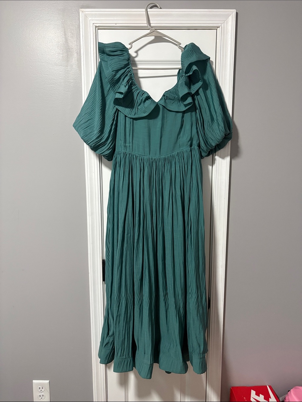 Ina Teal Ruffled Puff-Sleeve Maxi Dress